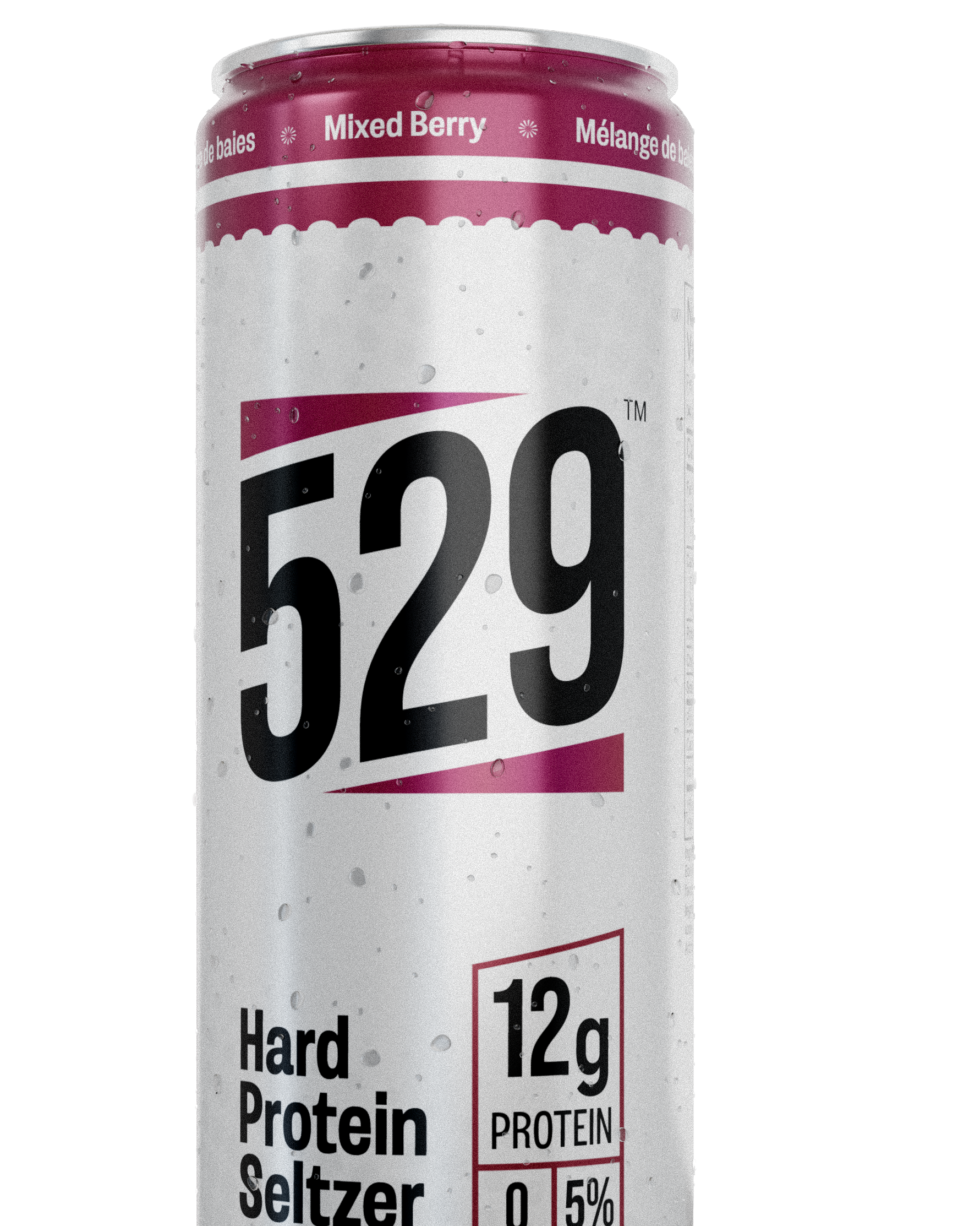 529 Hard Protein Seltzer can with mixed berry flavor on a white background